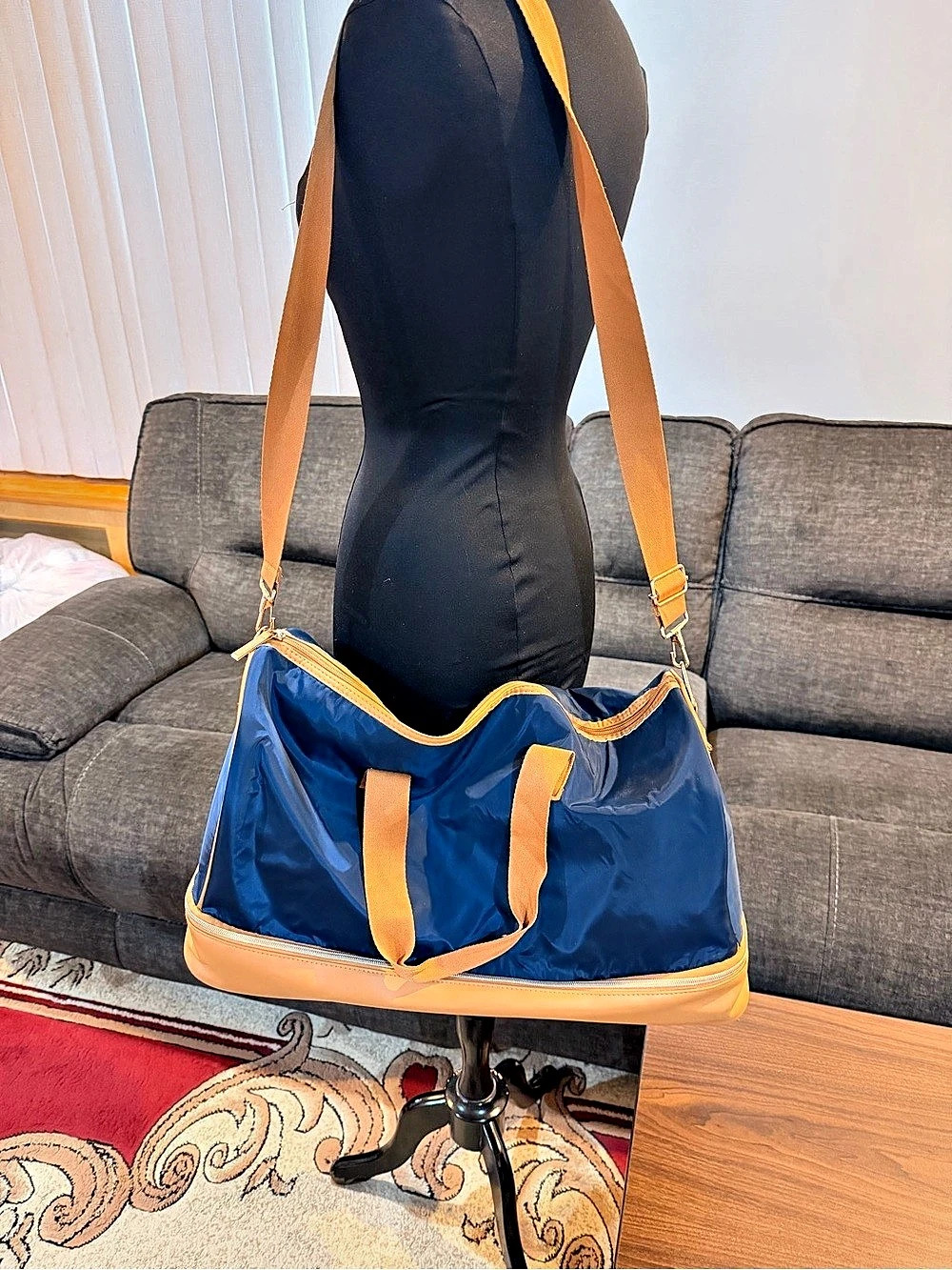 DSW Weekender Travel Duffel Bag with Shoe Compartment Blue & brown